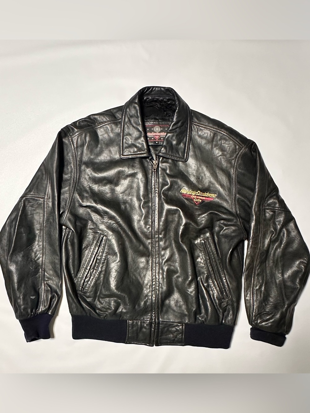 Harley-Davidson Black Leather Bomber with Embroidered Logo